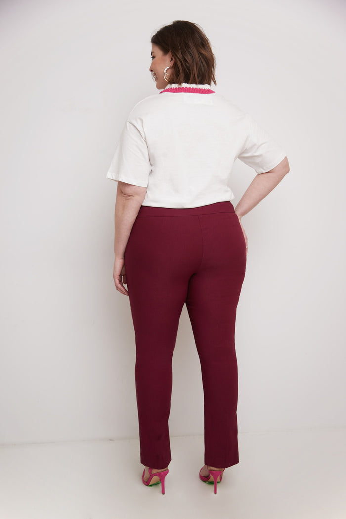 Rekucci Curvy Tummy Control Straight Leg Pants Burgundy
