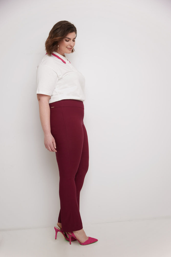 Rekucci Curvy Tummy Control Straight Leg Pants Burgundy