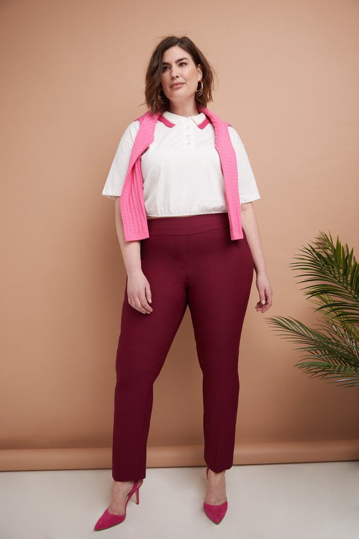 rekucci Curvy Tummy Control Straight Leg Pants burgundy