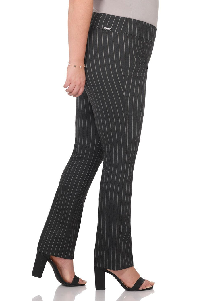 Rekucci Curvy Tummy Control Straight Leg Pants Dark-charcoal-stripe