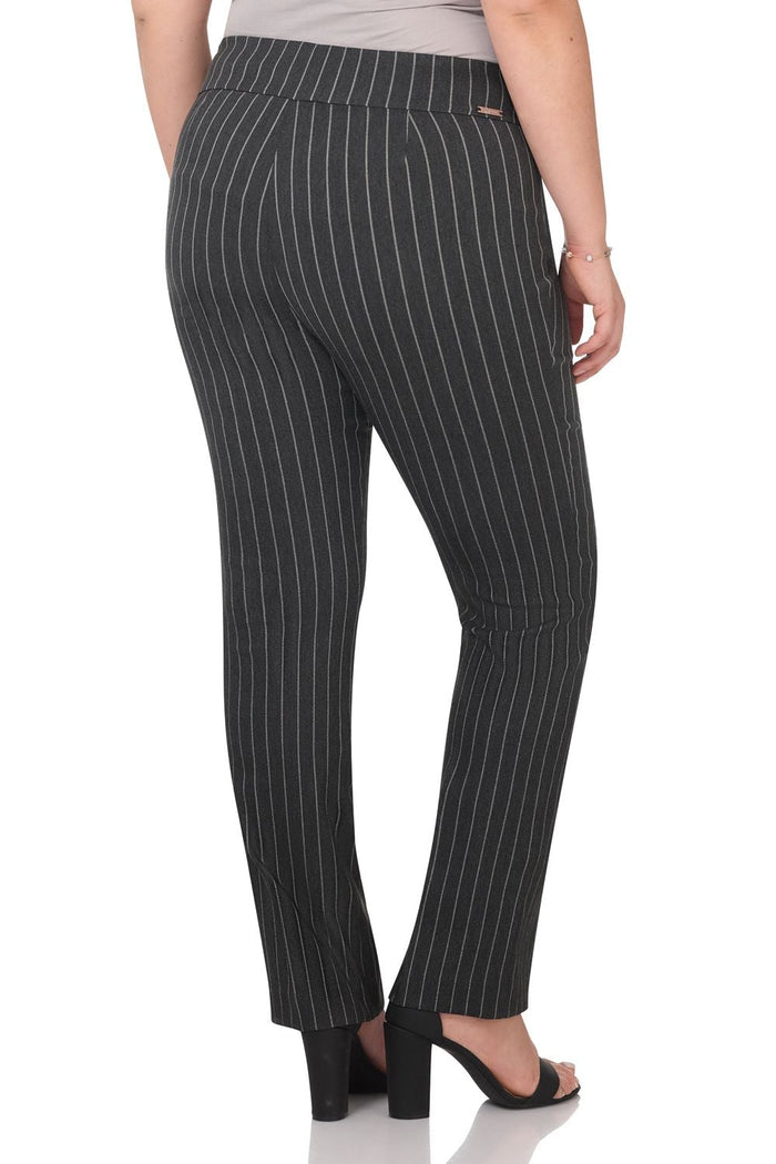 Rekucci Curvy Tummy Control Straight Leg Pants Dark-charcoal-stripe