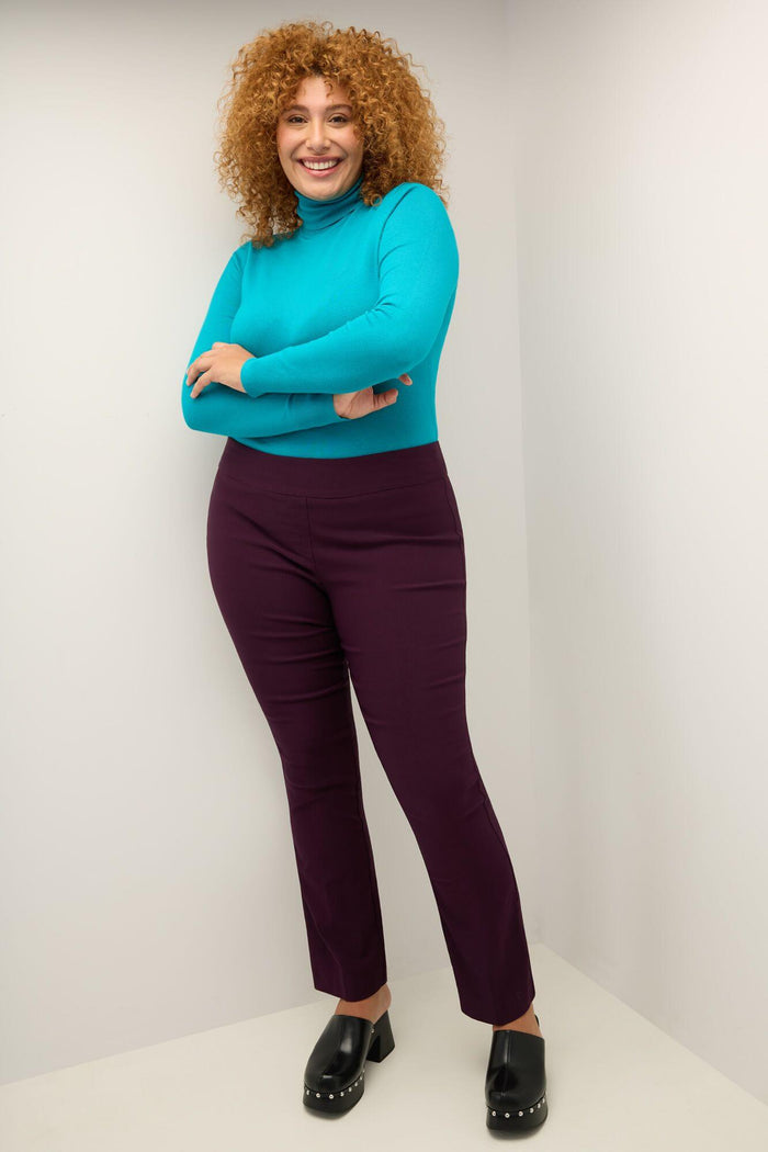 Rekucci Curvy Tummy Control Straight Leg Pants Deep-plum