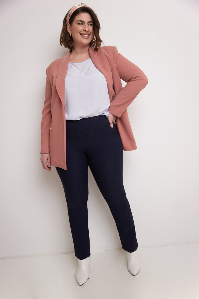 Rekucci Curvy Tummy Control Straight Leg Pants Navy