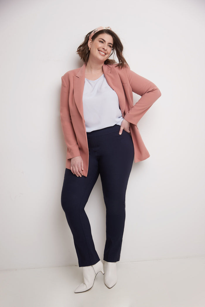 Rekucci Curvy Tummy Control Straight Leg Pants Navy