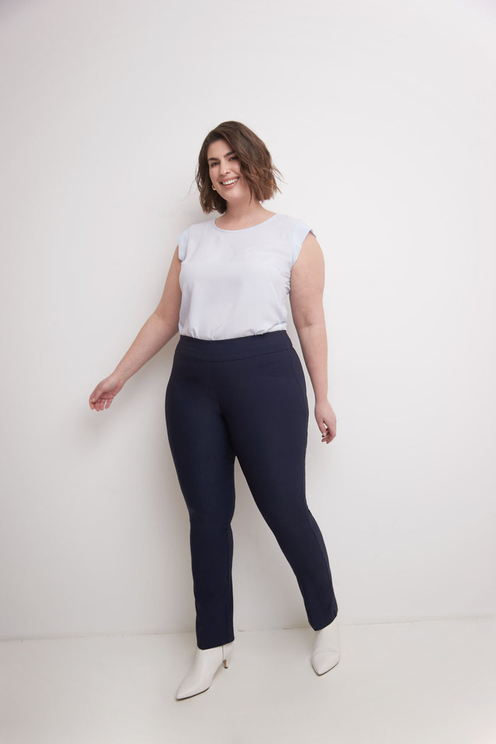 rekucci Curvy Tummy Control Straight Leg Pants navy