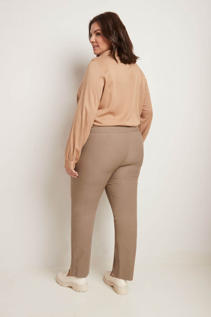 Rekucci Curvy Tummy Control Straight Leg Pants Oatmeal