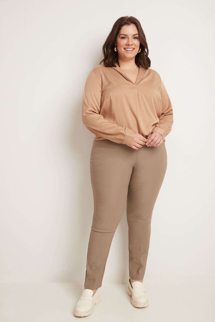 rekucci Curvy Tummy Control Straight Leg Pants oatmeal
