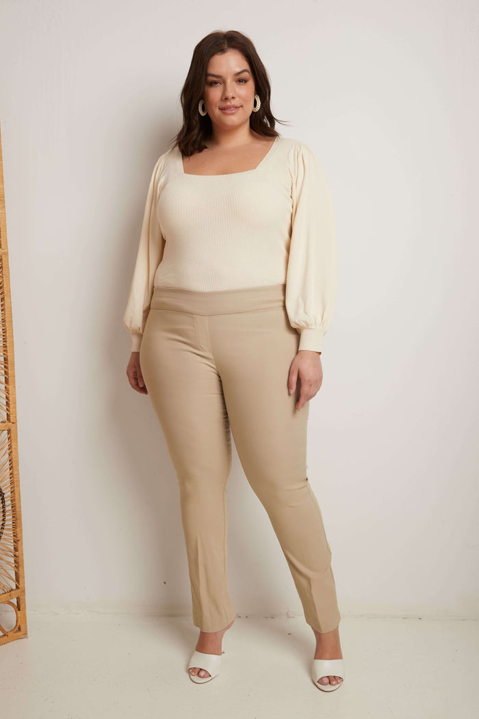 rekucci Curvy Tummy Control Straight Leg Pants stone