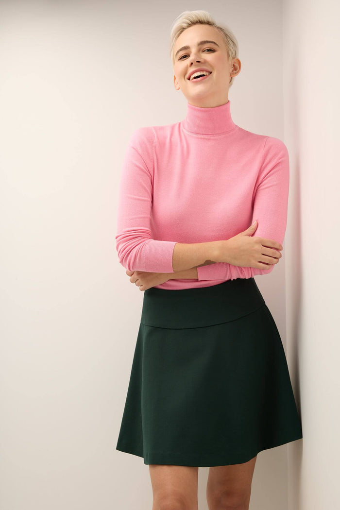 rekucci Fit-And-Flare Skirt with Wide Waistband hunter-green