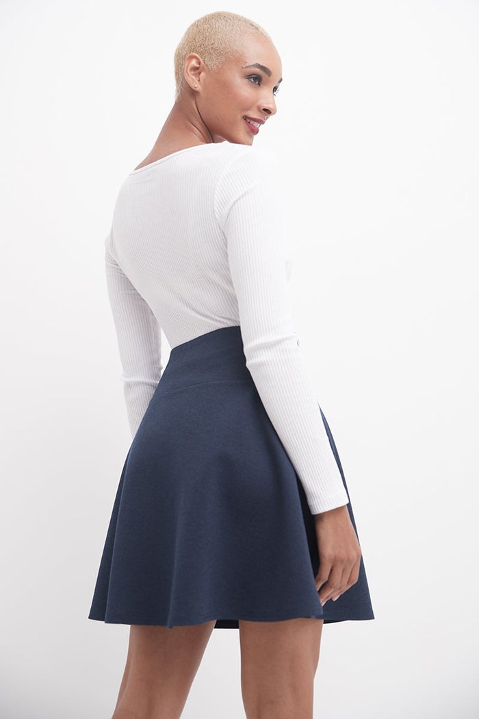 Rekucci Fit-And-Flare Skirt With Wide Waistband Indigo