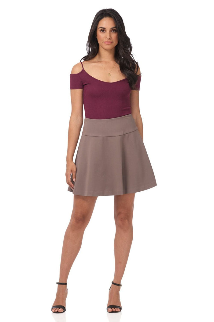 rekucci Fit-And-Flare Skirt with Wide Waistband mocha