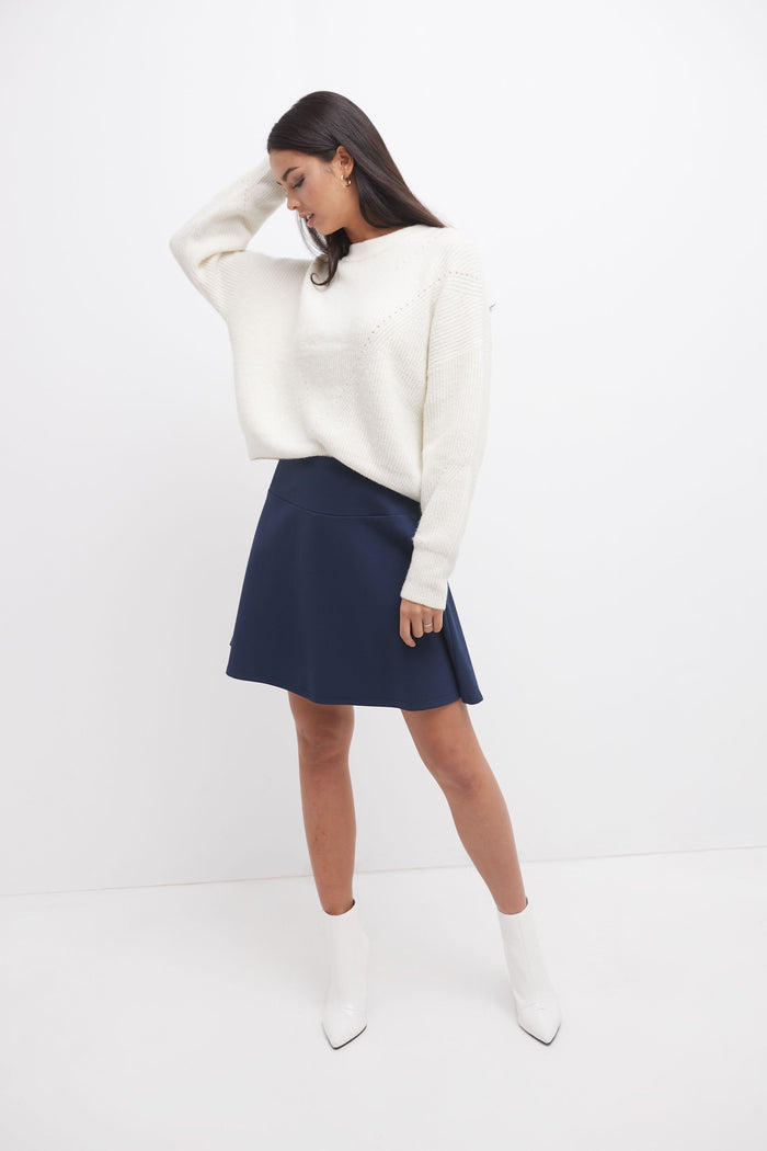 Rekucci Fit-And-Flare Skirt With Wide Waistband Navy