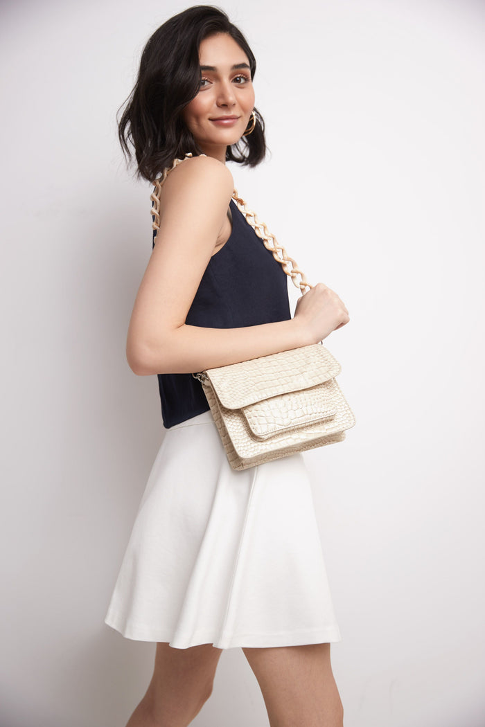 Rekucci Fit-And-Flare Skirt With Wide Waistband Off-white