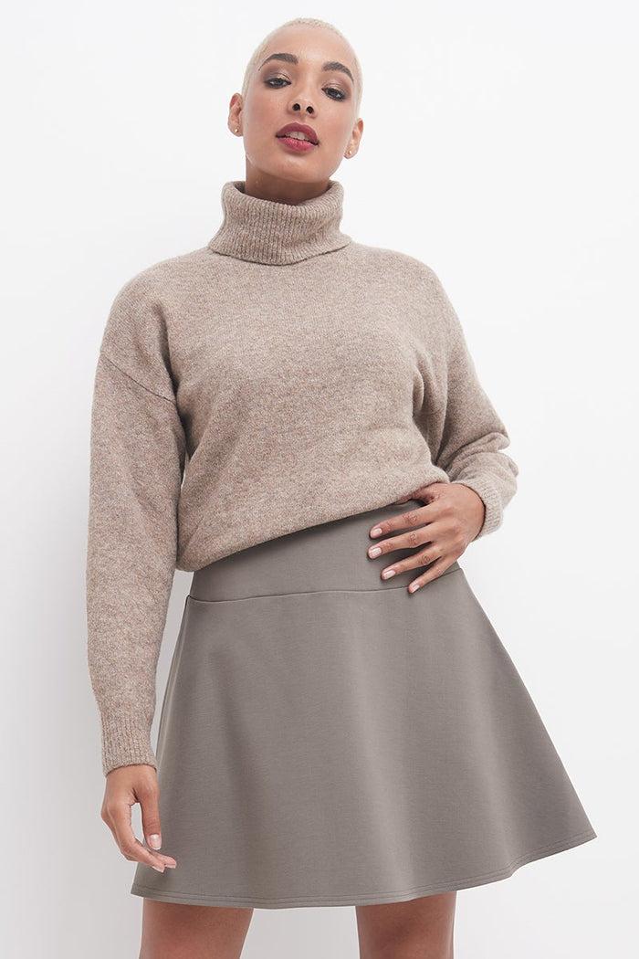 Rekucci Fit-And-Flare Skirt With Wide Waistband Taupe