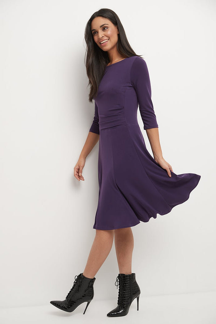Rekucci Flared Business Dress With 3/4 Sleeves Aubergine