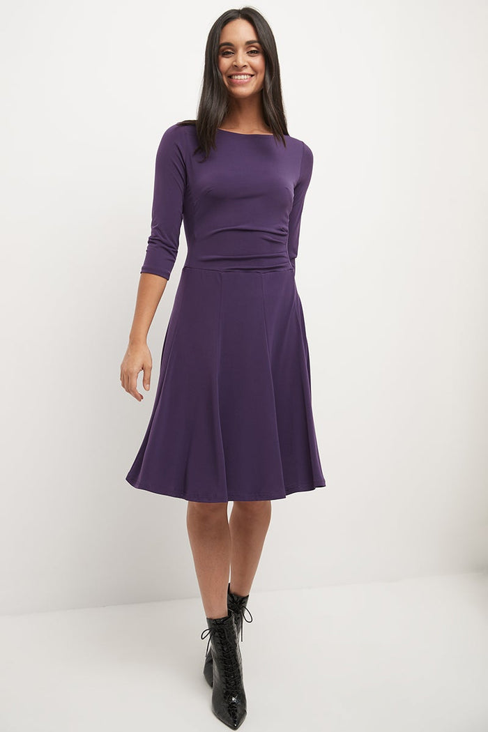 rekucci Flared Business Dress with 3/4 Sleeves aubergine