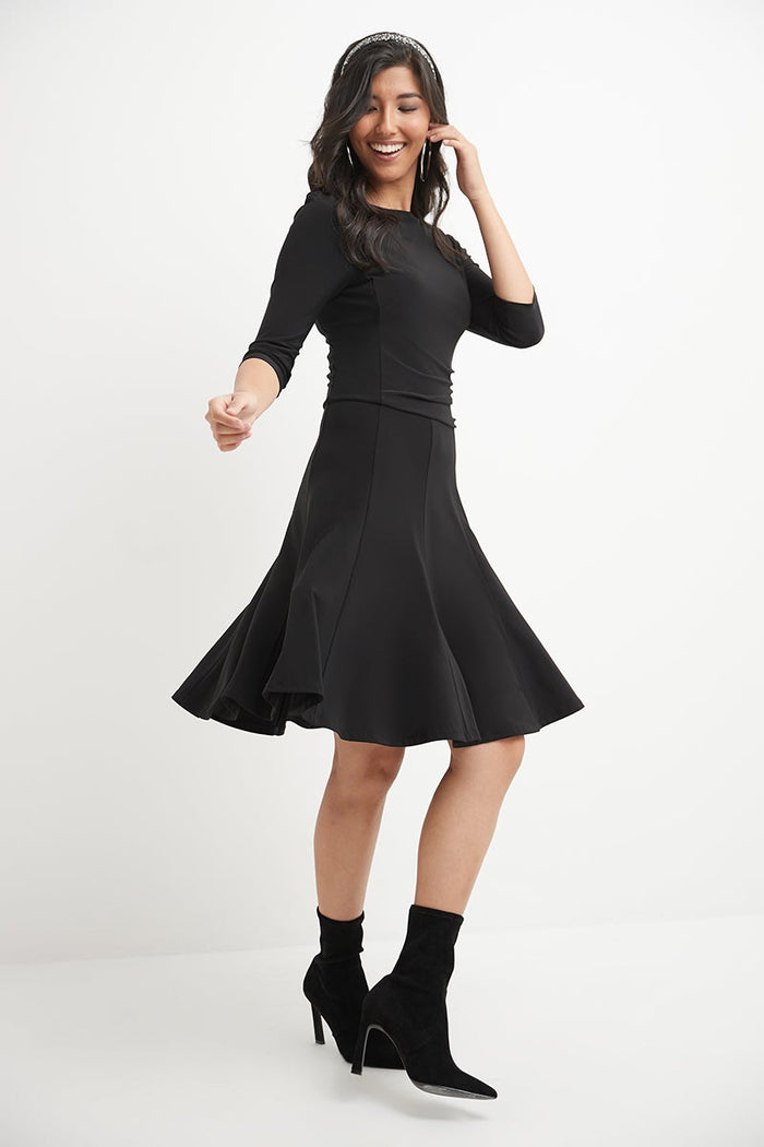 Rekucci Flared Business Dress With 3/4 Sleeves Black