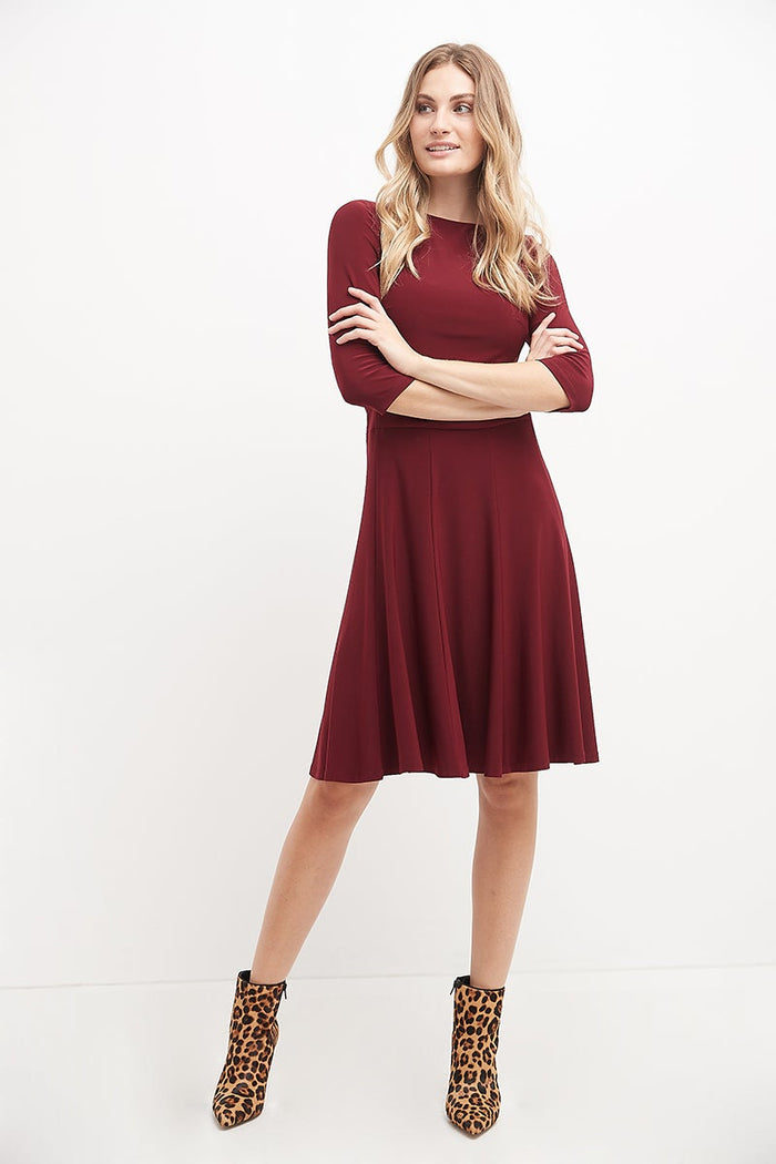 Rekucci Flared Business Dress With 3/4 Sleeves Burgundy