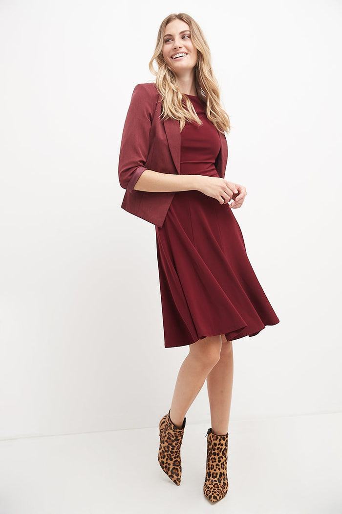 Rekucci Flared Business Dress With 3/4 Sleeves Burgundy