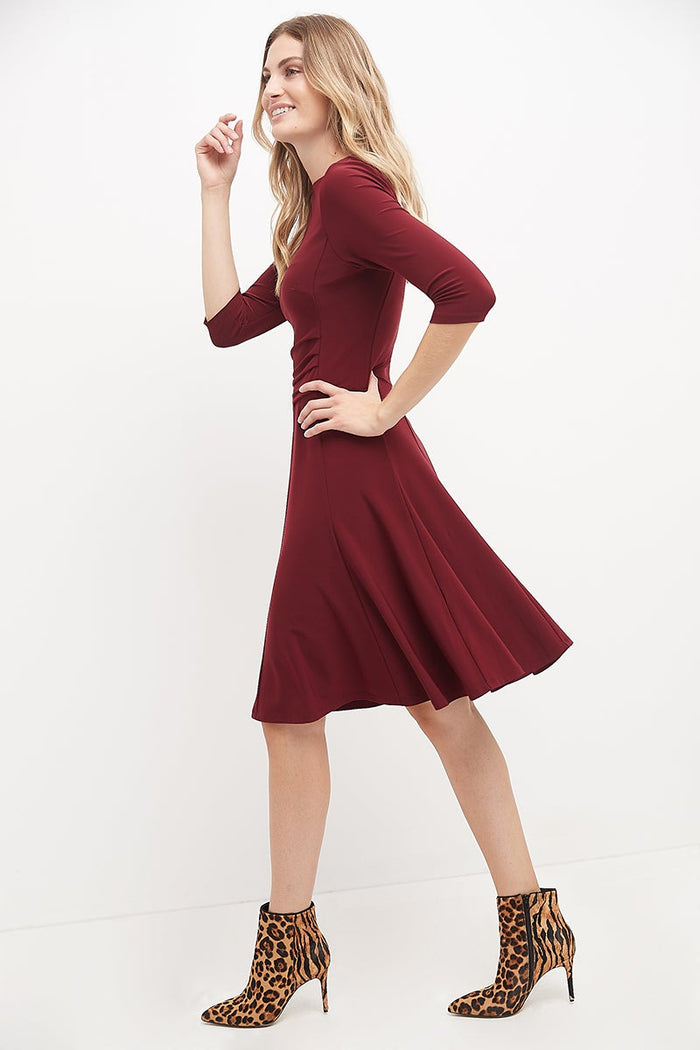 rekucci Flared Business Dress with 3/4 Sleeves burgundy