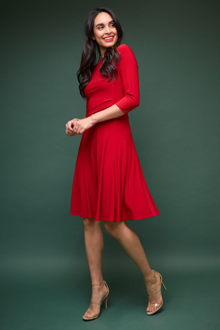 Rekucci Flared Business Dress With 3/4 Sleeves Cherry