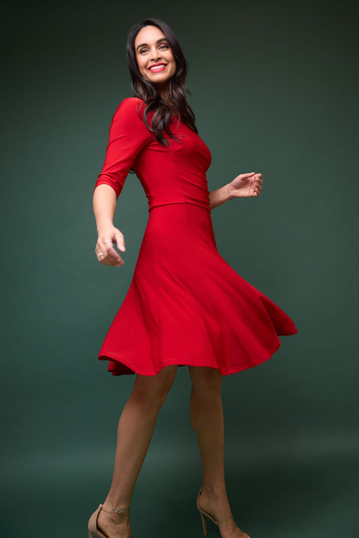 rekucci Flared Business Dress with 3/4 Sleeves cherry
