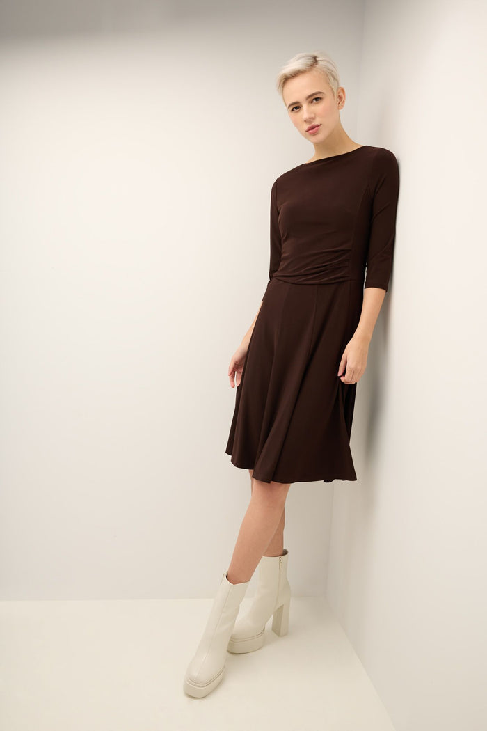 Rekucci Flared Business Dress With 3/4 Sleeves Espresso