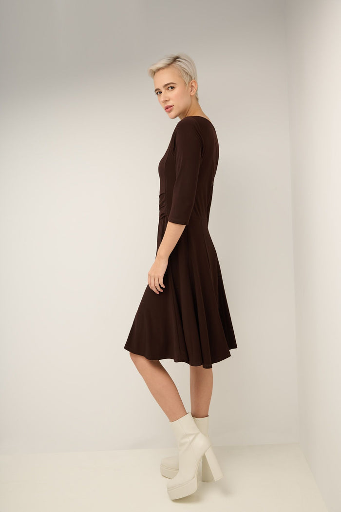 rekucci Flared Business Dress with 3/4 Sleeves espresso