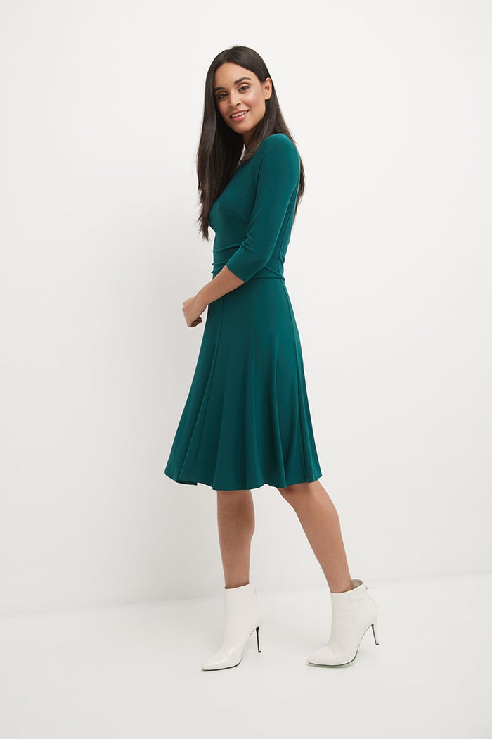 Rekucci Flared Business Dress With 3/4 Sleeves Hunter-green