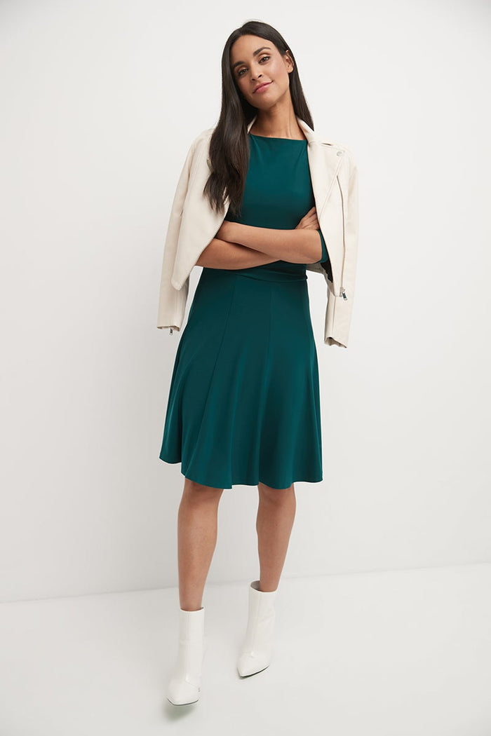 Rekucci Flared Business Dress With 3/4 Sleeves Hunter-green