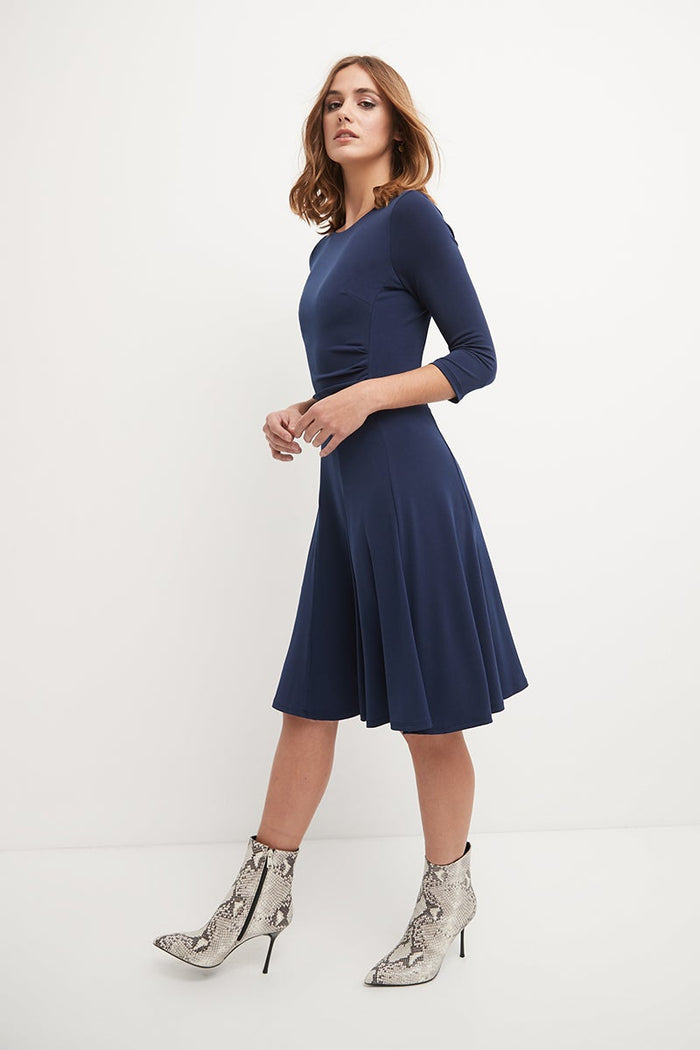 Rekucci Flared Business Dress With 3/4 Sleeves Navy