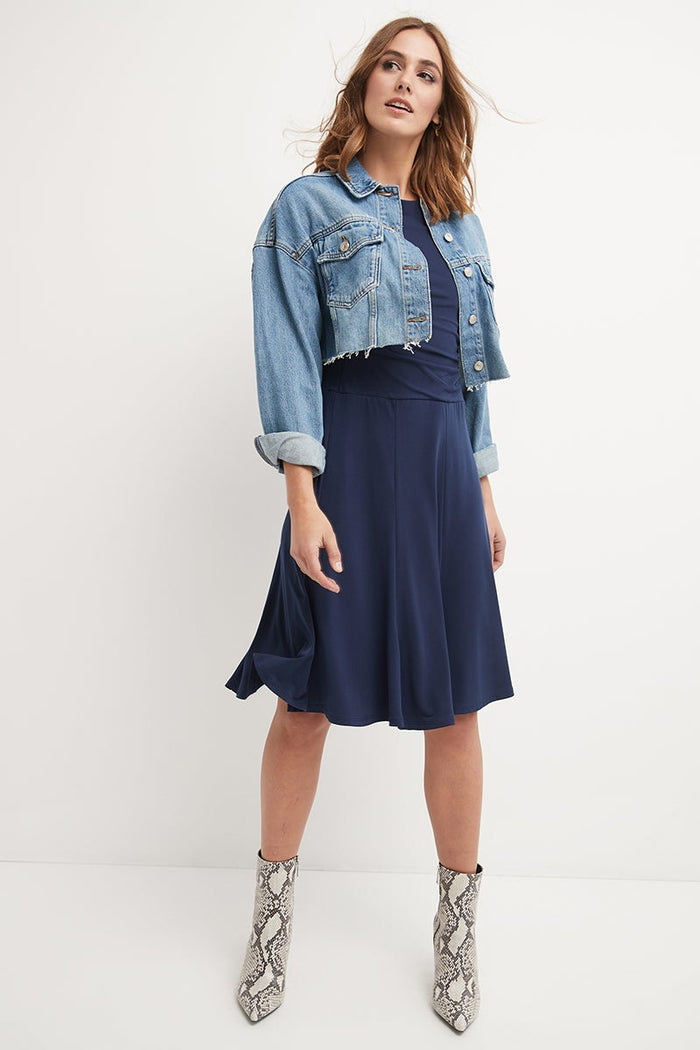 Rekucci Flared Business Dress With 3/4 Sleeves Navy