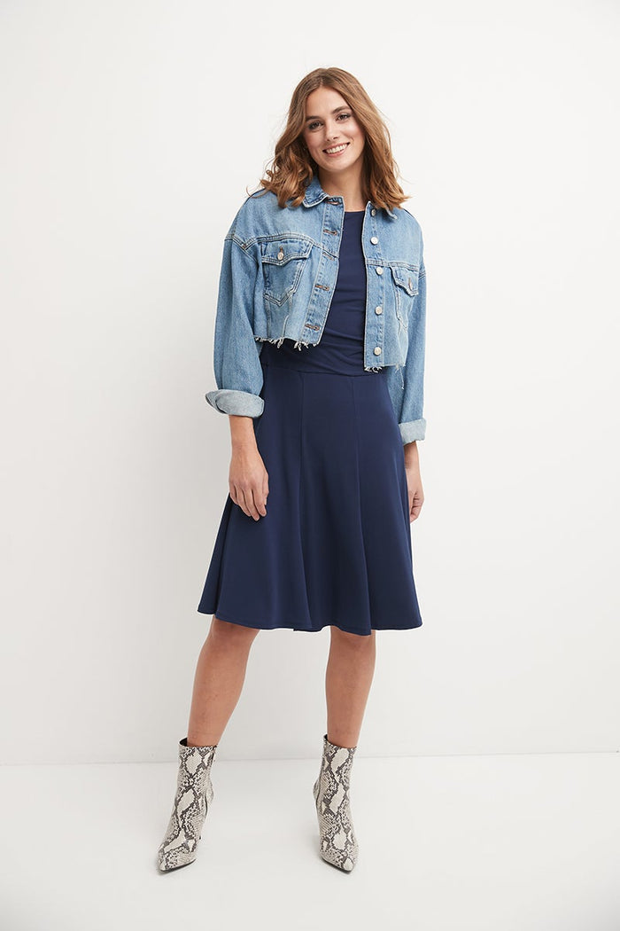 rekucci Flared Business Dress with 3/4 Sleeves navy