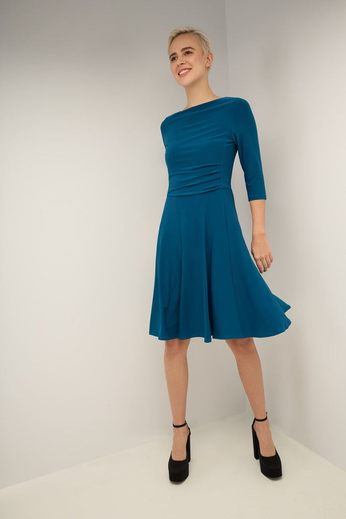 rekucci Flared Business Dress with 3/4 Sleeves teal