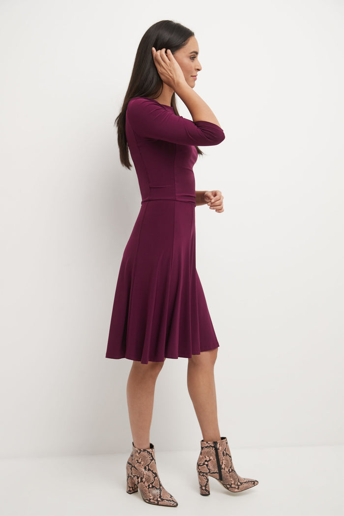 Rekucci Flared Business Dress With 3/4 Sleeves Wine