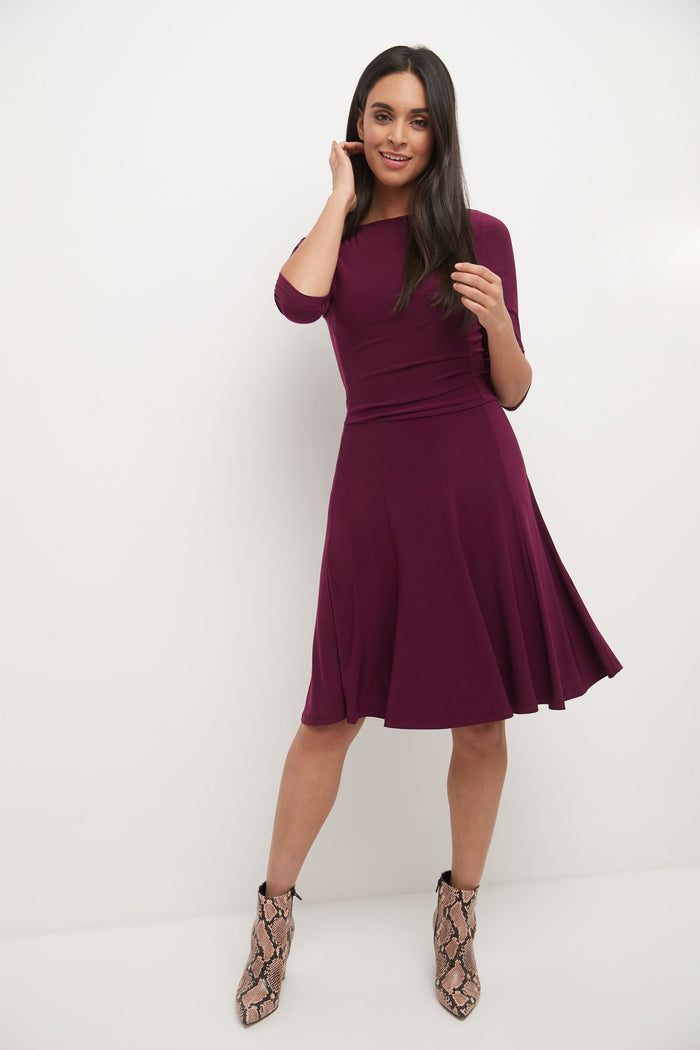 rekucci Flared Business Dress with 3/4 Sleeves wine