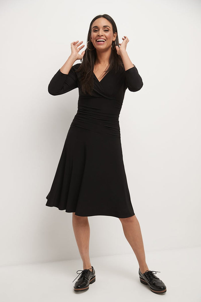 Rekucci Form-fitting 3/4 Sleeve Dress With Ruching Black