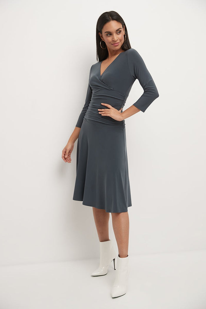 Rekucci Form-fitting 3/4 Sleeve Dress With Ruching Charcoal