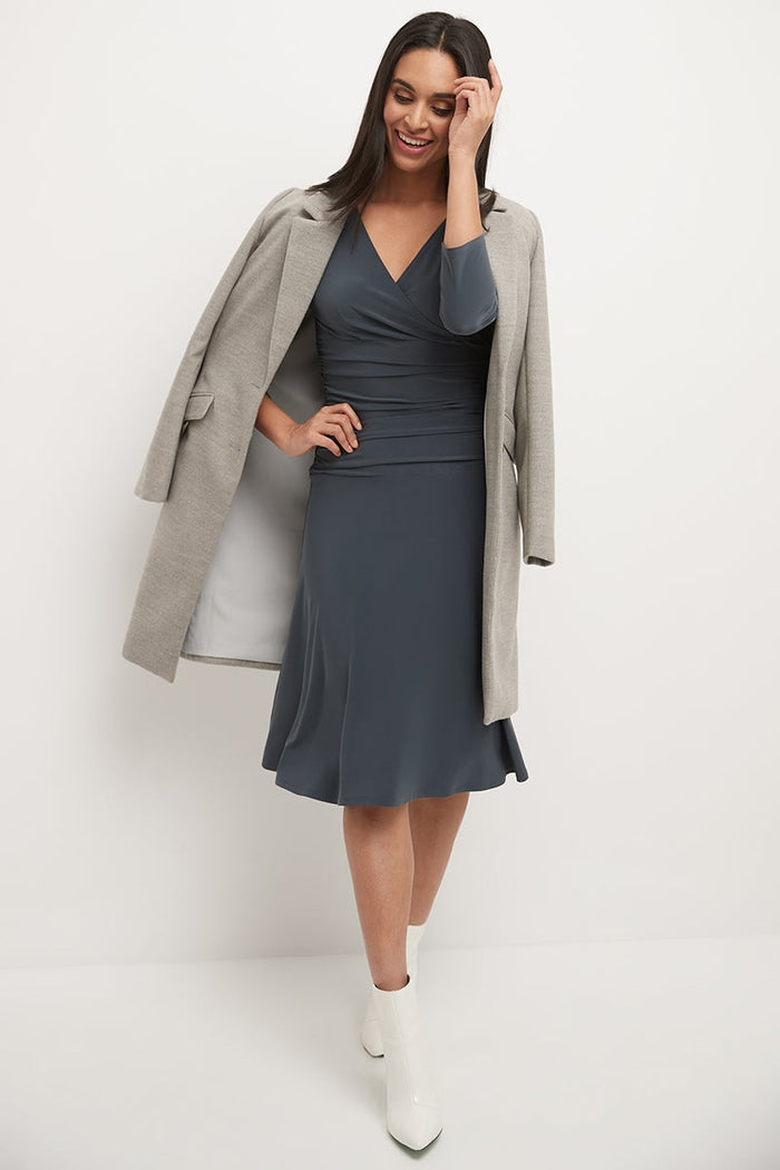 rekucci Form-fitting 3/4 Sleeve Dress with Ruching charcoal