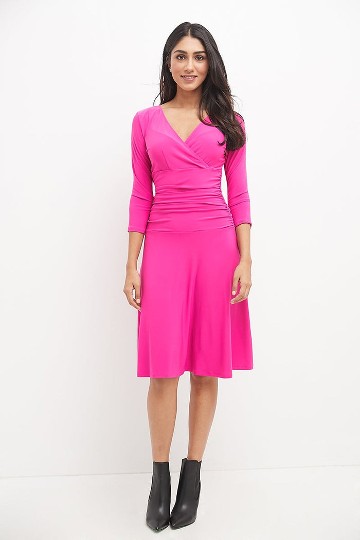 Rekucci Form-fitting 3/4 Sleeve Dress With Ruching Hot-pink