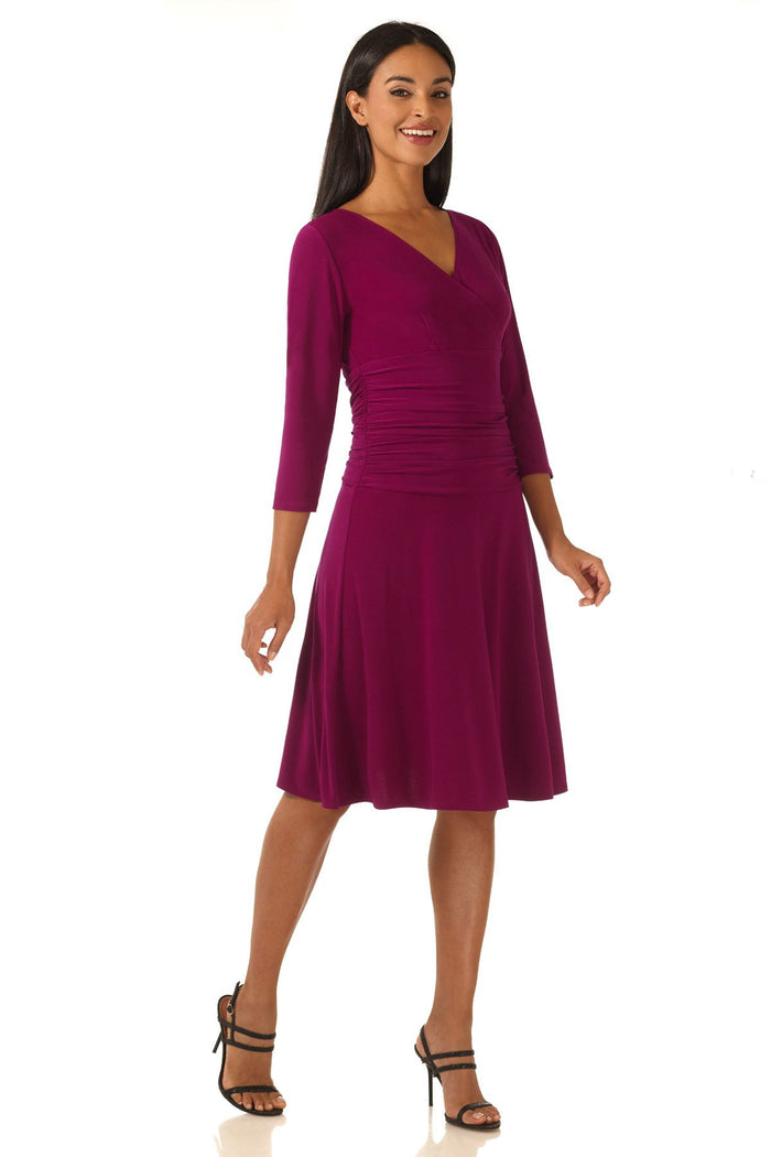 Rekucci Form-fitting 3/4 Sleeve Dress With Ruching Hot-raspberry