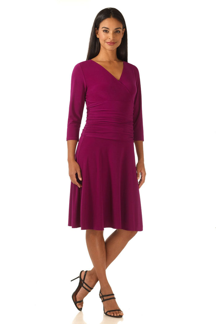 Rekucci Form-fitting 3/4 Sleeve Dress With Ruching Hot-raspberry