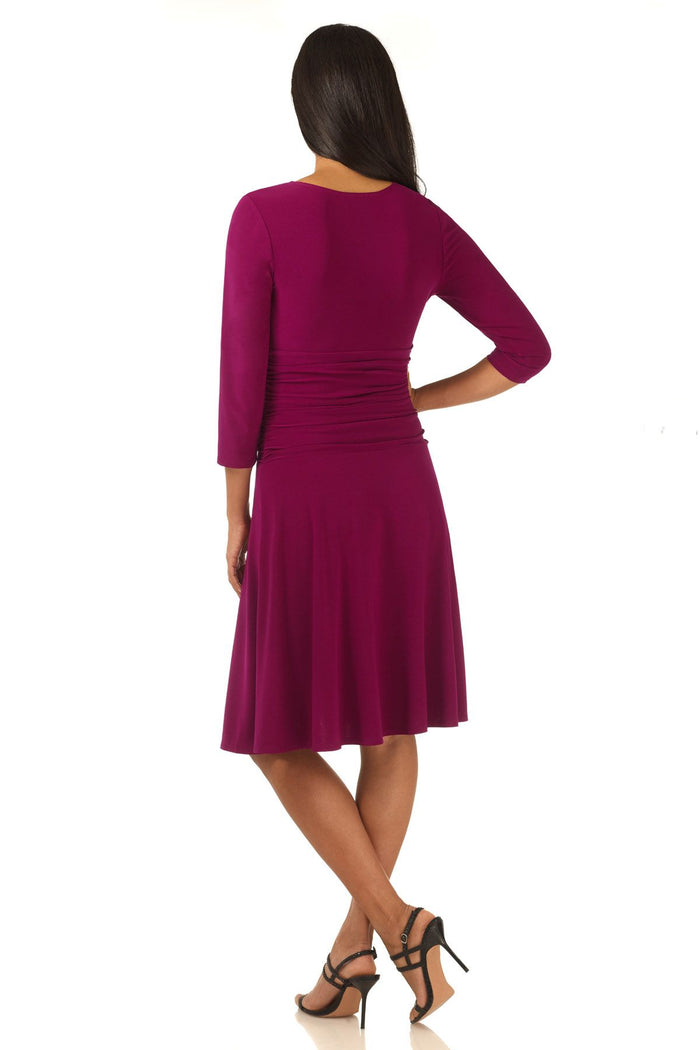 Rekucci Form-fitting 3/4 Sleeve Dress With Ruching Hot-raspberry