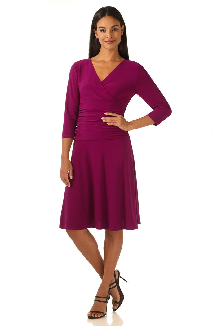 rekucci Form-fitting 3/4 Sleeve Dress with Ruching hot-raspberry