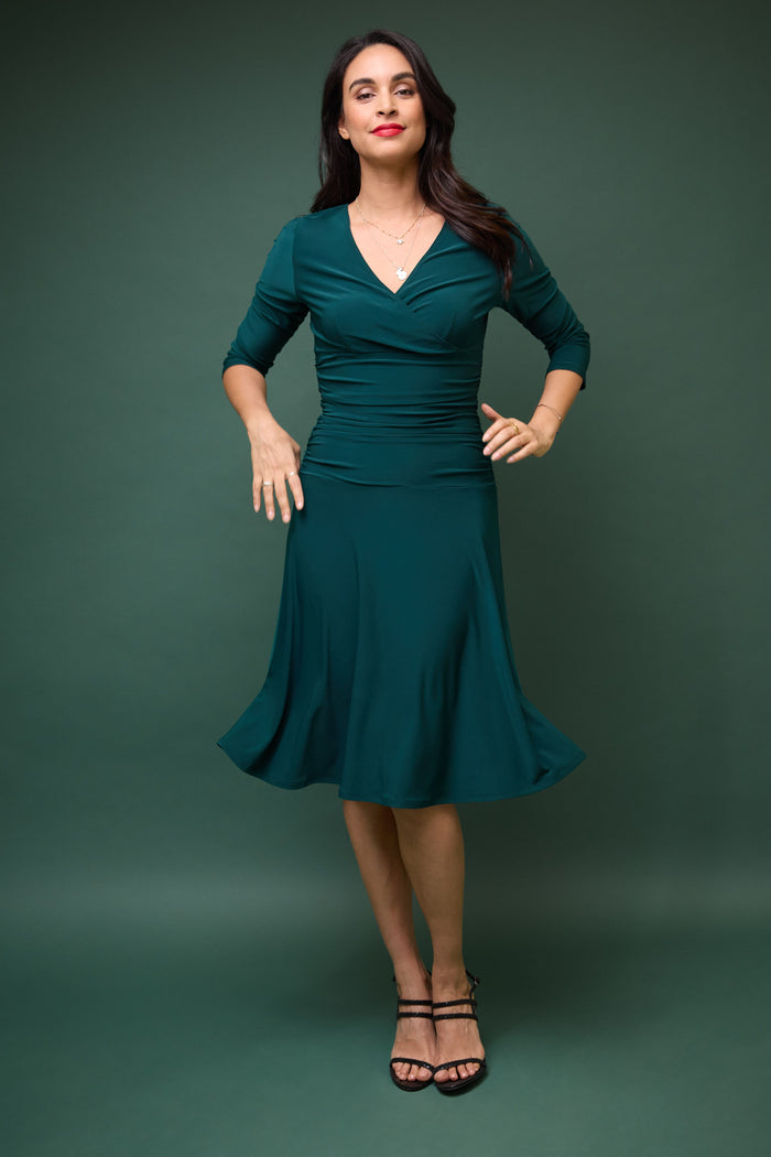 Rekucci Form-fitting 3/4 Sleeve Dress With Ruching Hunter-green