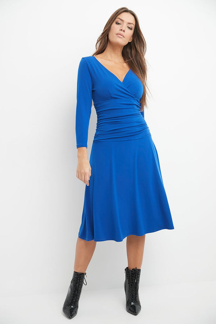 Rekucci Form-fitting 3/4 Sleeve Dress With Ruching Sapphire