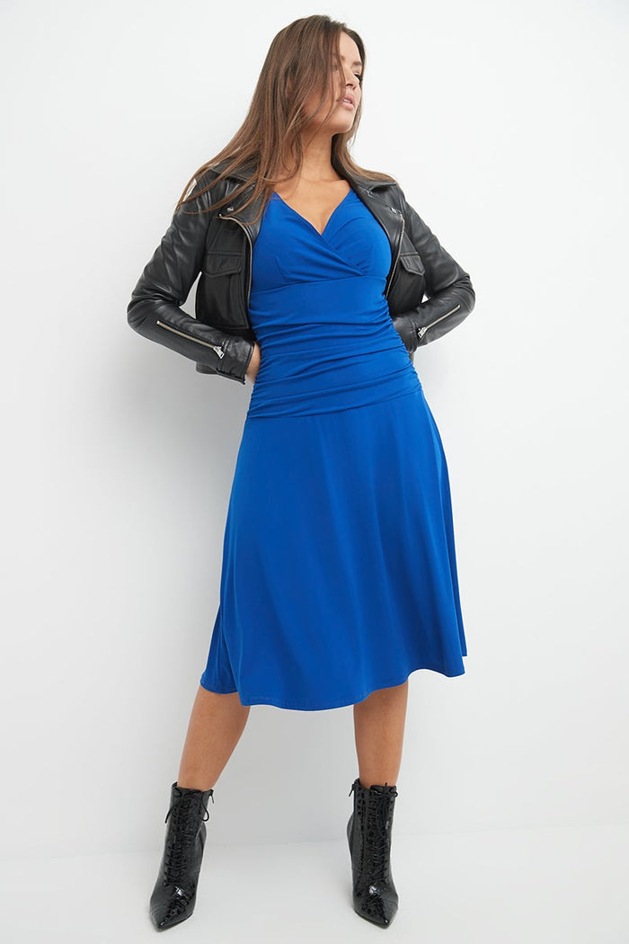 rekucci Form-fitting 3/4 Sleeve Dress with Ruching sapphire