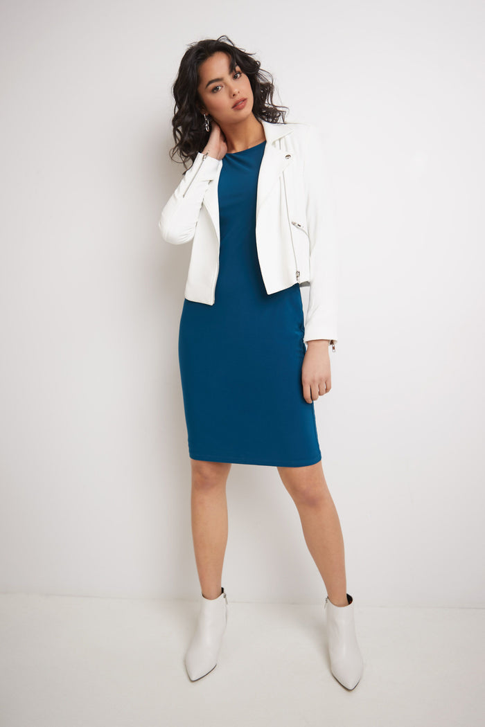 Rekucci Form-Fitting Shift Dress With 3/4 Sleeves Teal