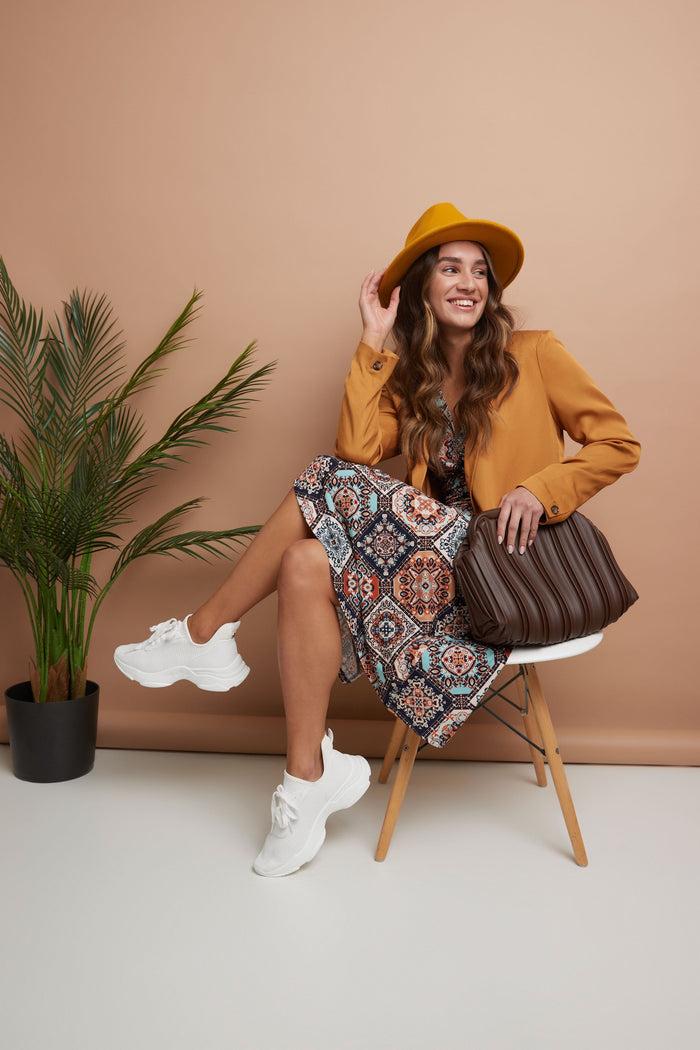 Rekucci Form-fitting Short Sleeve Dress With Ruching Boho-tile