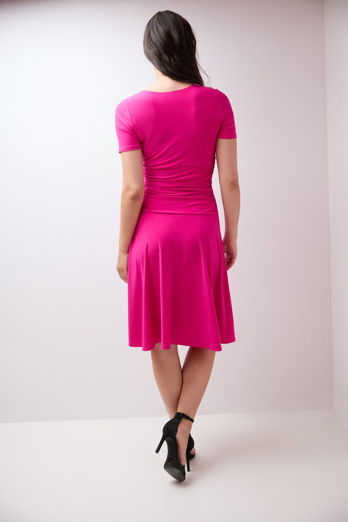 Rekucci Form-fitting Short Sleeve Dress With Ruching Hot-pink